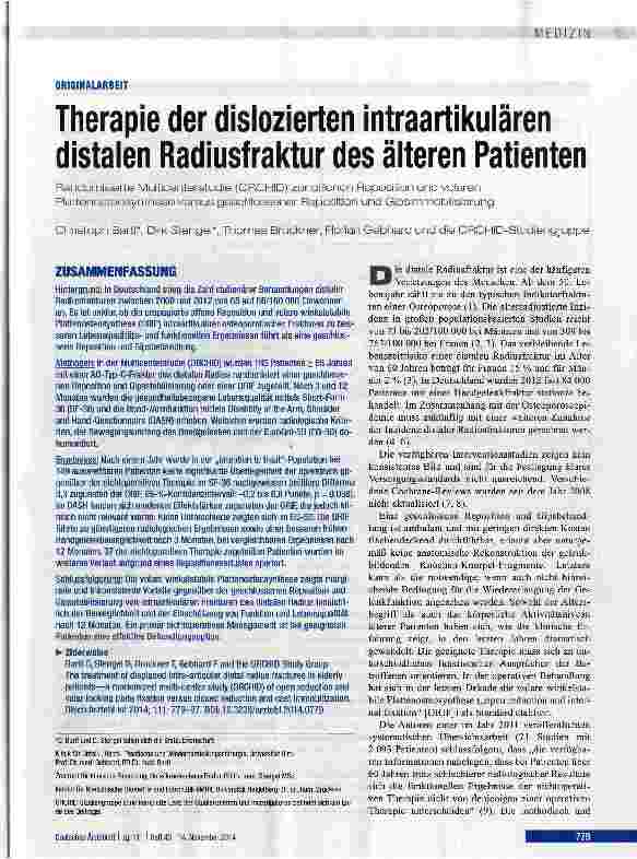 Vorschauseite 1: Therapie der dislozierten intraartikulären distalen Radiusfraktur des älteren Patienten