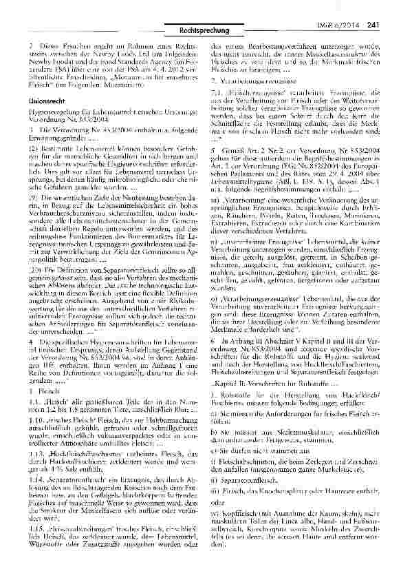 Vorschauseite 2: Einstufung von Fleischerzeugnissen als „Separatorenfleisch AUUV Art. 267; VO Nr. 853/2004 Art. 2 Nr. 2