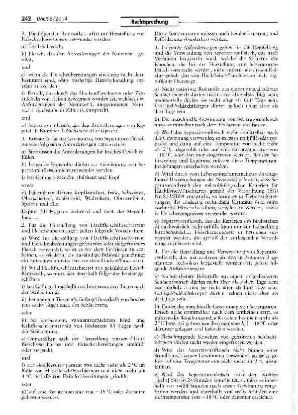 Vorschauseite 3: Einstufung von Fleischerzeugnissen als „Separatorenfleisch AUUV Art. 267; VO Nr. 853/2004 Art. 2 Nr. 2