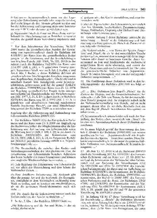 Vorschauseite 4: Einstufung von Fleischerzeugnissen als „Separatorenfleisch AUUV Art. 267; VO Nr. 853/2004 Art. 2 Nr. 2