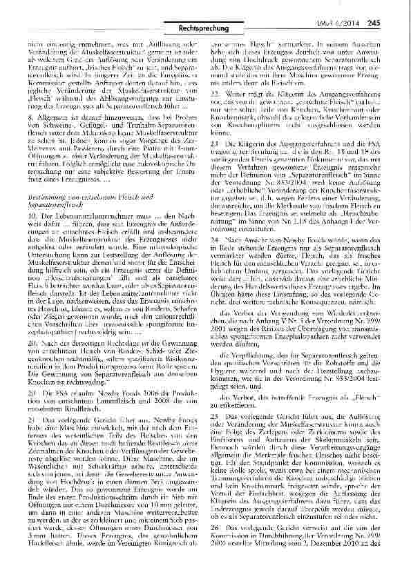 Vorschauseite 6: Einstufung von Fleischerzeugnissen als „Separatorenfleisch AUUV Art. 267; VO Nr. 853/2004 Art. 2 Nr. 2