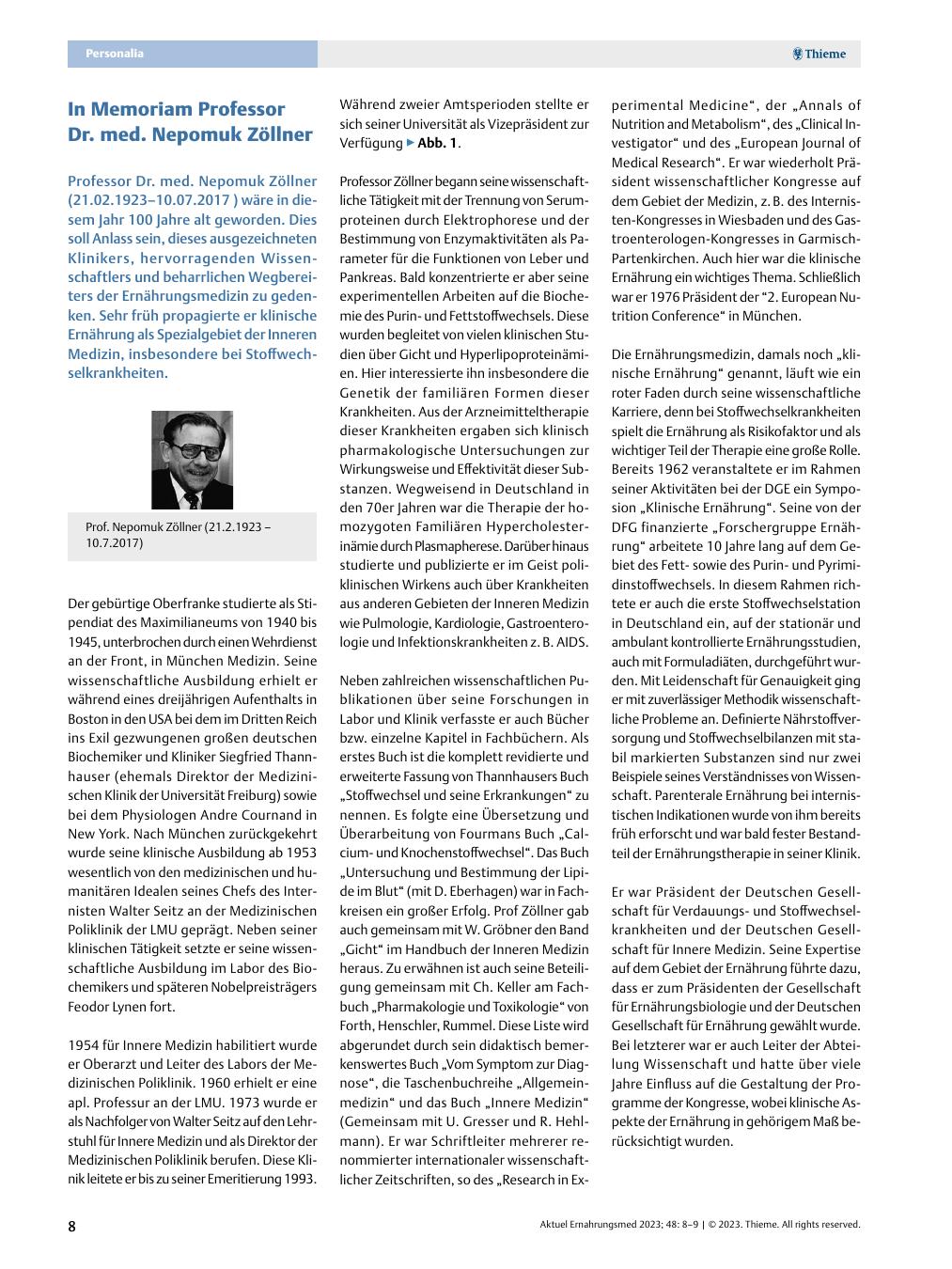 Vorschauseite 1: In Memoriam Professor Dr. med. Nepomuk Zöllner