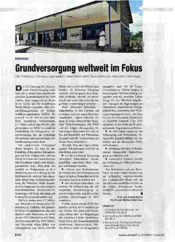 Vorschauseite 1: Grundversorgung weltweit im Fokus