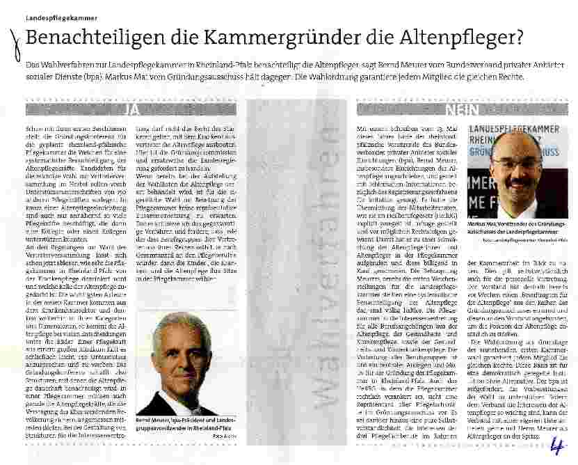 Vorschauseite 1: Benachteiligen die Kammergründer die Altenpfleger?