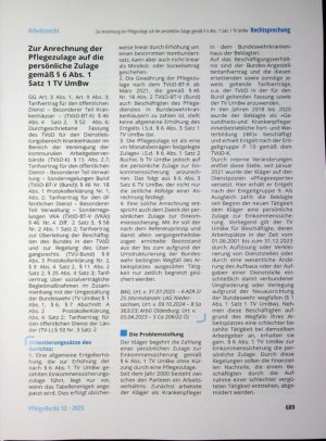 Vorschauseite 1: Zur Anrechnung der Pflegezulage auf die persönliche Zulage gemäß § 6 Abs. 1 Satz 1 TV UmBw