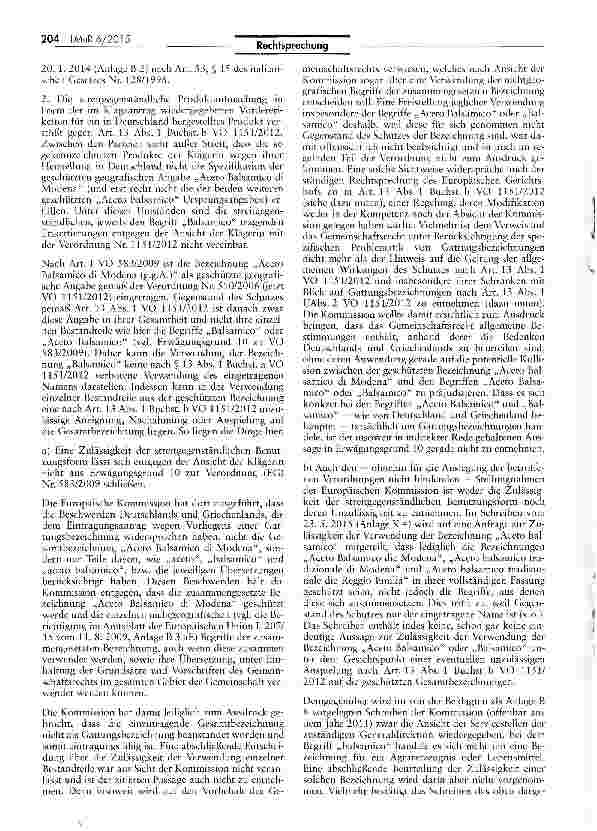 Vorschauseite 3: Schutzfähigkeit der geoqrafisch geschützten Angabe „Aceto Balsamico die Modena