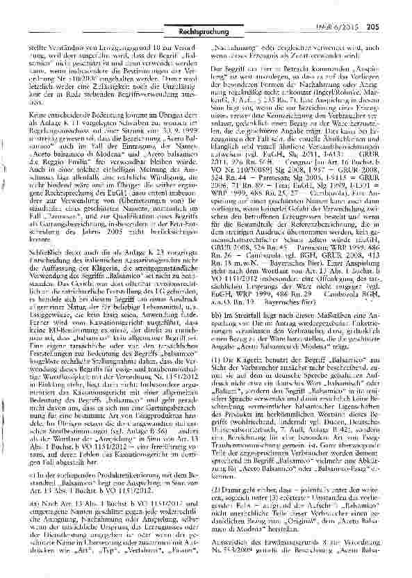 Vorschauseite 4: Schutzfähigkeit der geoqrafisch geschützten Angabe „Aceto Balsamico die Modena