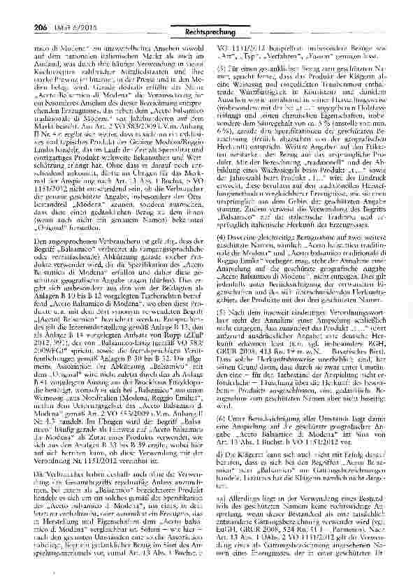 Vorschauseite 5: Schutzfähigkeit der geoqrafisch geschützten Angabe „Aceto Balsamico die Modena