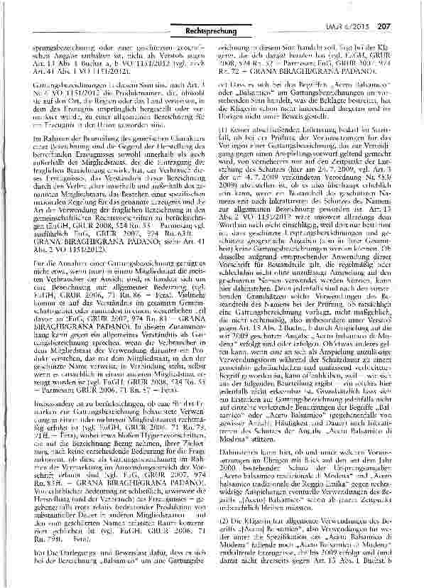 Vorschauseite 6: Schutzfähigkeit der geoqrafisch geschützten Angabe „Aceto Balsamico die Modena