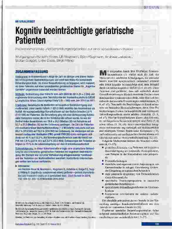 Vorschauseite 1: Kognitiv beeinträchtigte geriatrische Patienten