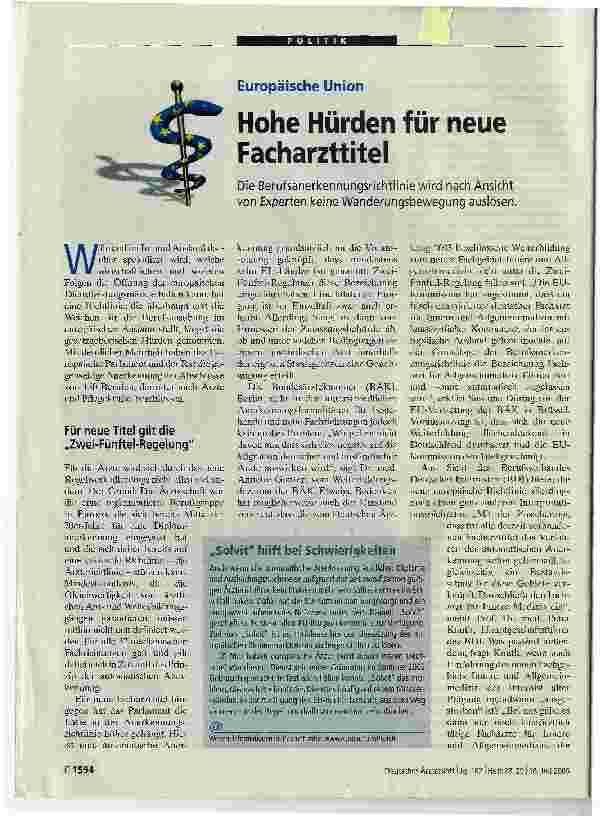 Vorschauseite 1: Hohe Hürden für neue Facharzttitel