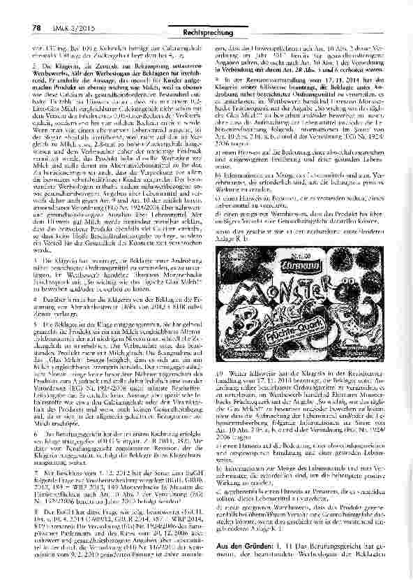 Vorschauseite 2: Zulässigkeit des Werbeslogans „So wichtig wie das tägliche Glas Milch! für einen Früchtequark (Monsterbacke)