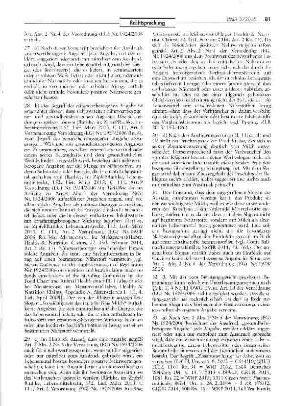 Vorschauseite 5: Zulässigkeit des Werbeslogans „So wichtig wie das tägliche Glas Milch! für einen Früchtequark (Monsterbacke)
