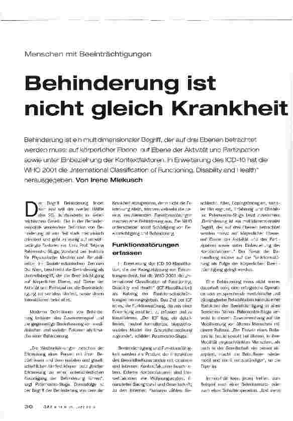 Vorschauseite 1: Behinderung ist nicht gleich Krankheit