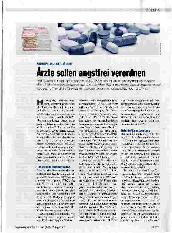 Vorschauseite 1: ARZNEIMITTELRICHTGRÖSSENÄrzte sollen angstfrei verordnen