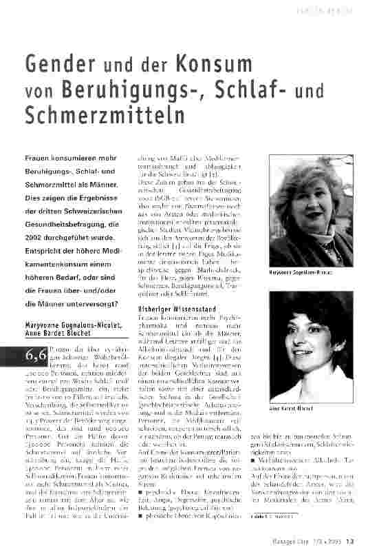 Vorschauseite 1: Gender und der Konsum von Beruhigungs-, Schlafund Schmerzmitteln