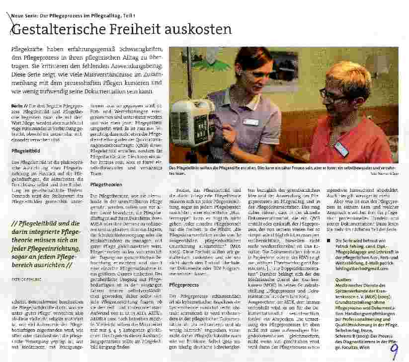 Vorschauseite 1: Neue Serie: Der Pflegeprozess im Pflegealltag, Teil 1 Gestalterische Freiheit auskosten