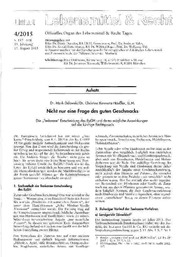 Vorschauseite 1: Nicht nur eine Frage des guten Geschmacks Die „Teekannen-Entscheidung des EuGH und deren mögliche Auswirkungenauf die künftige Rechtspraxis