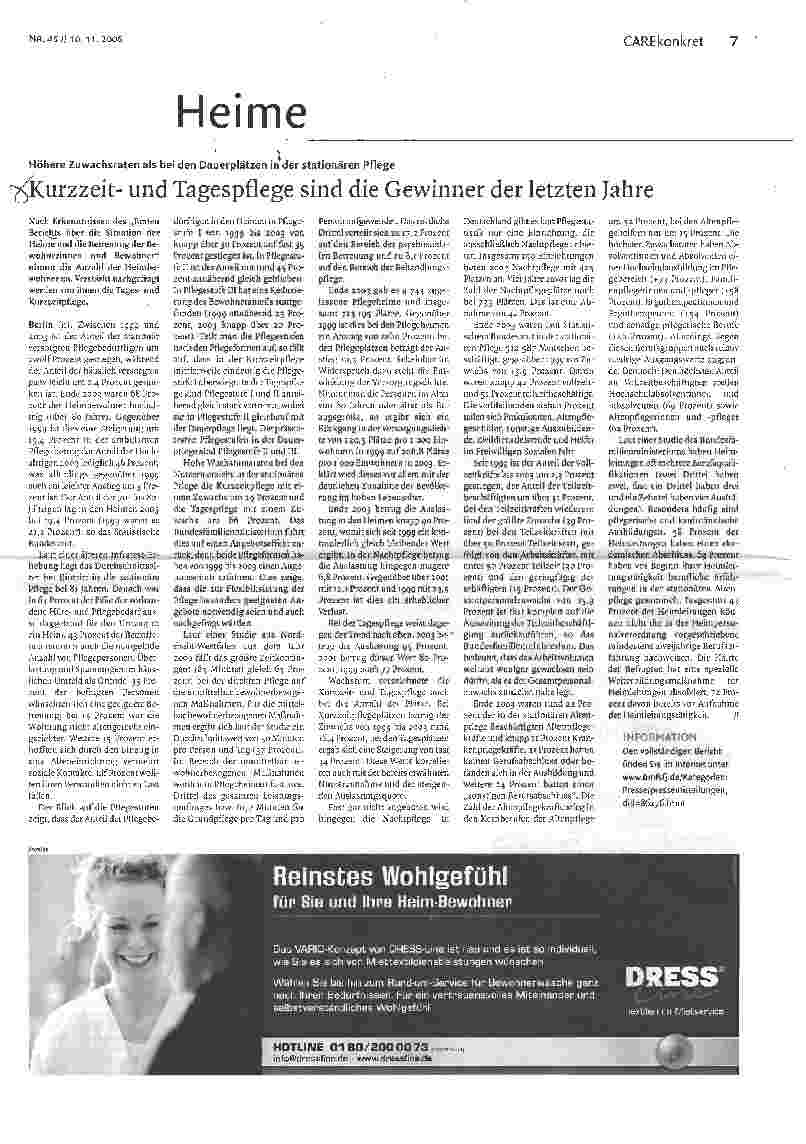 Vorschauseite 1: Kurzzeitund Tagespflege sind die Gewinner der letzten Jahre