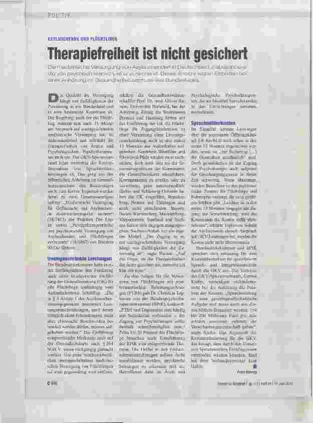 Vorschauseite 1: Therapiefreiheit ist nicht gesichert