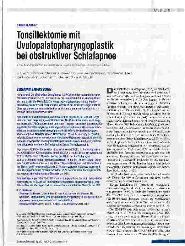 Vorschauseite 1: Tonsillektomie mit Uvulopalatopharyngoplastik bei obstruktiver Schlafapnoe
