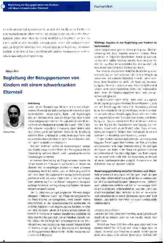 Vorschauseite 1: Begleitung der Bezugspersonen von Kindern mit einem schwerkranken Elternteil