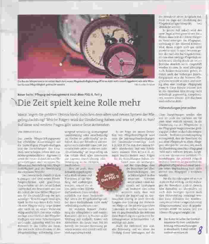 Vorschauseite 1: Neue Serie: Pflegegradmanagement nach dem PSG II, Teil 3 Die Zeit spielt keine Rolle mehr
