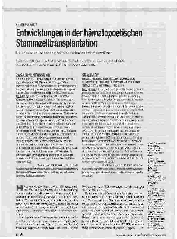 Vorschauseite 1: Entwicklungen in der hämatopoetischen Stammzelltransplantation