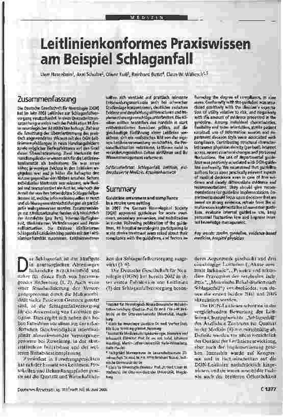 Vorschauseite 1: Leitlinienkonformes Praxiswissen am Beispiel Schlaganfall