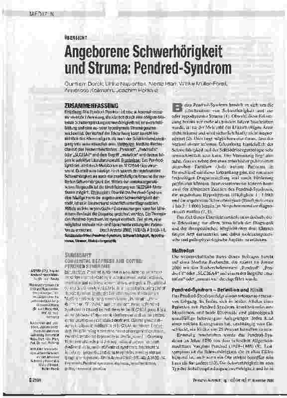 Vorschauseite 1: Angeborene Schwerhörigkeit und Struma: Pendred-Syndrom