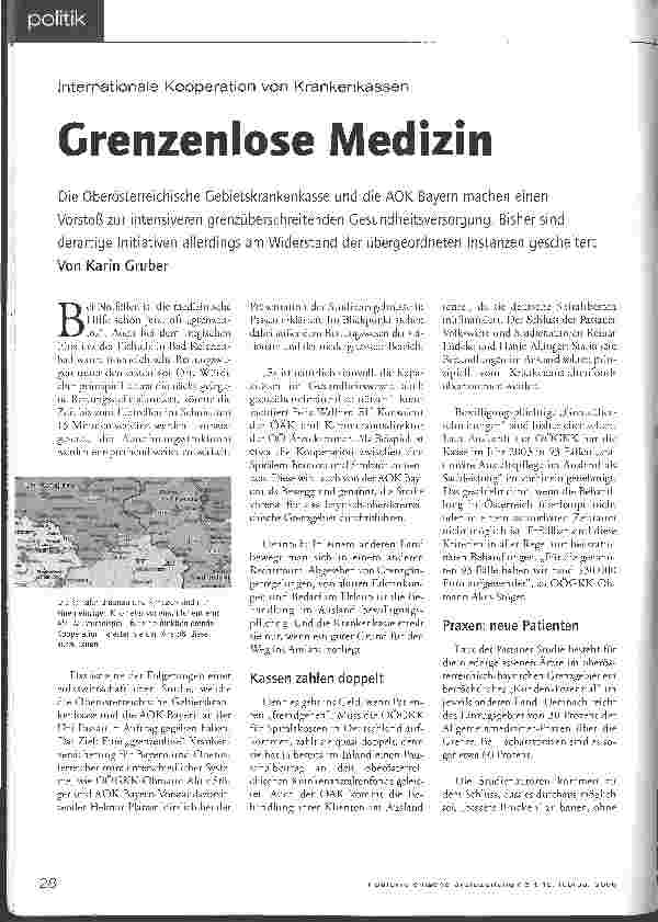 Vorschauseite 1: Internationale Kooperation von KrankenkassenGrenzenlose Medizin