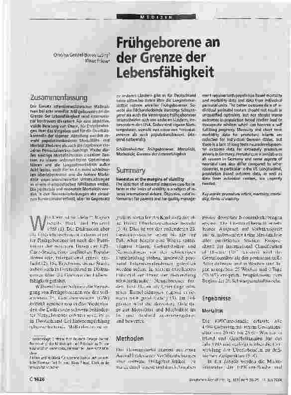 Vorschauseite 1: Frühgeborene an der Grenze der Lebensfähigkeit