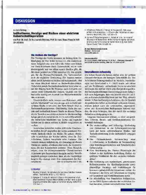 Vorschauseite 1: Indikationen, Vorzüge und Risiken einer elektiven Kaiserschnittoperation