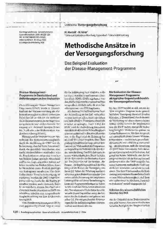 Vorschauseite 1: Methodische Ansätze in der VersorgungsforschungDas Beispiel Evaluation der Disease-Management-Programme