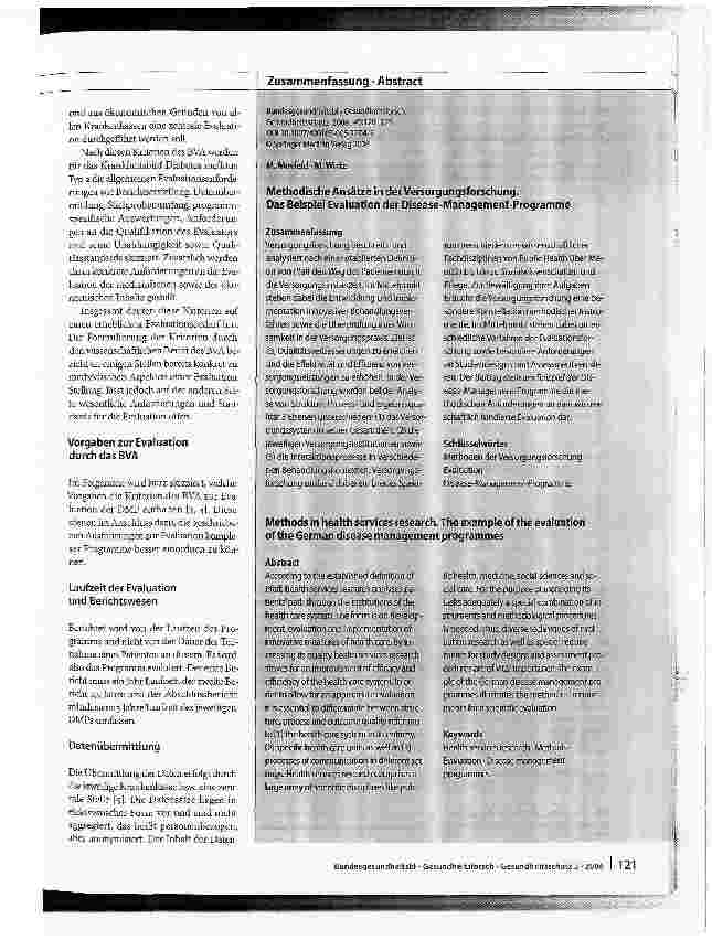 Vorschauseite 2: Methodische Ansätze in der VersorgungsforschungDas Beispiel Evaluation der Disease-Management-Programme