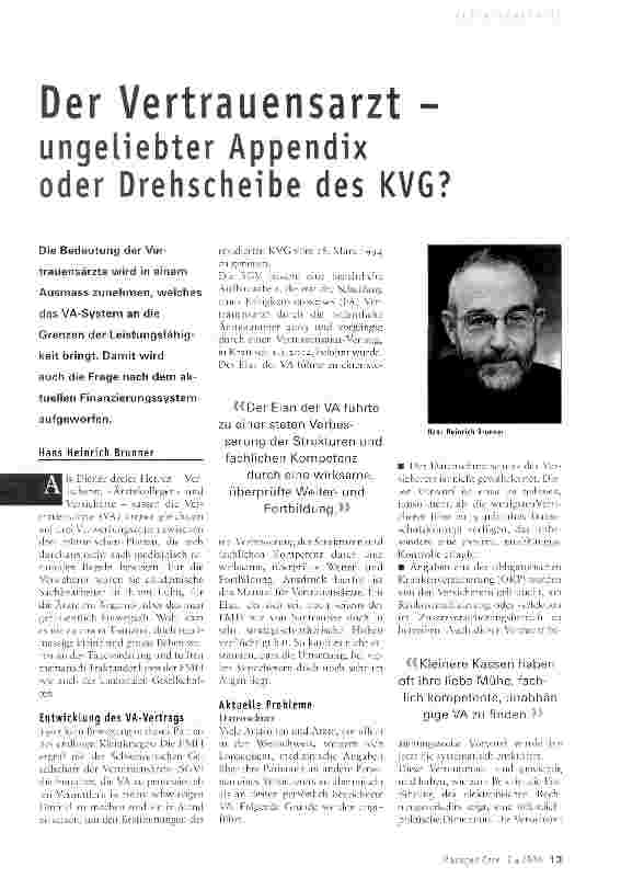 Vorschauseite 1: Der Vertrauensarzt - ungeliebter Appendix oder Drehscheibe des KVG?