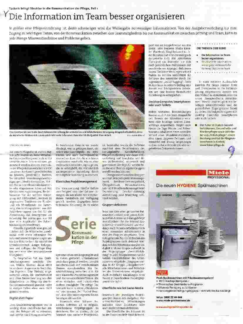 Vorschauseite 1: Technik bringt Struktur in die Kommunikation der Pflege, Teil 1 Die Information im Team besser organisieren