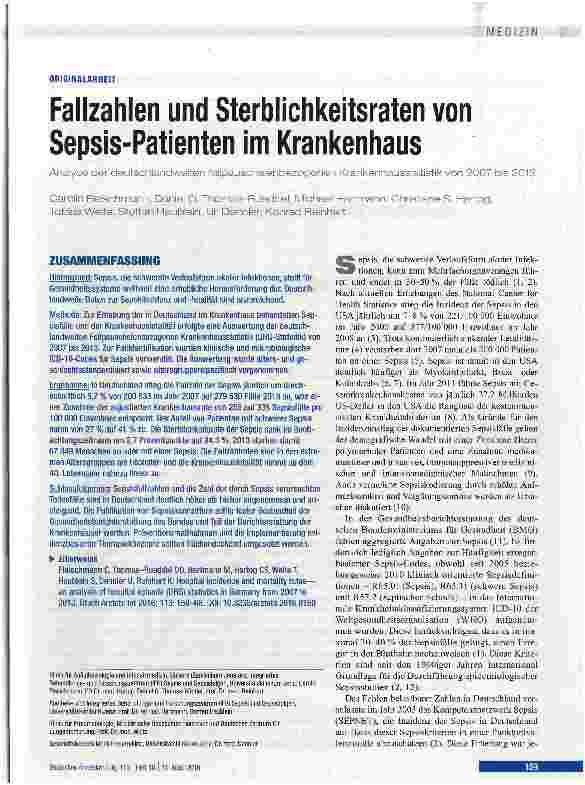 Vorschauseite 1: Fallzahlen und Sterblichkeitsraten von Sepsis-Patienten im Krankenhaus