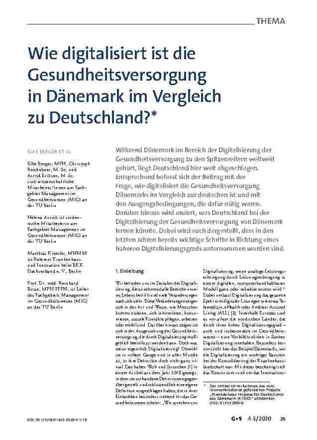 Vorschauseite 1: Wie digitalisiert ist die Gesundheitsversorgung in Dänemark im Vergleich zu Deutschland?