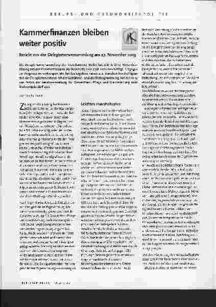 Vorschauseite 1: Kammerfinanzen bleiben weiter positiv. Bericht von der Delegiertenversammlung am 27. November 2019.