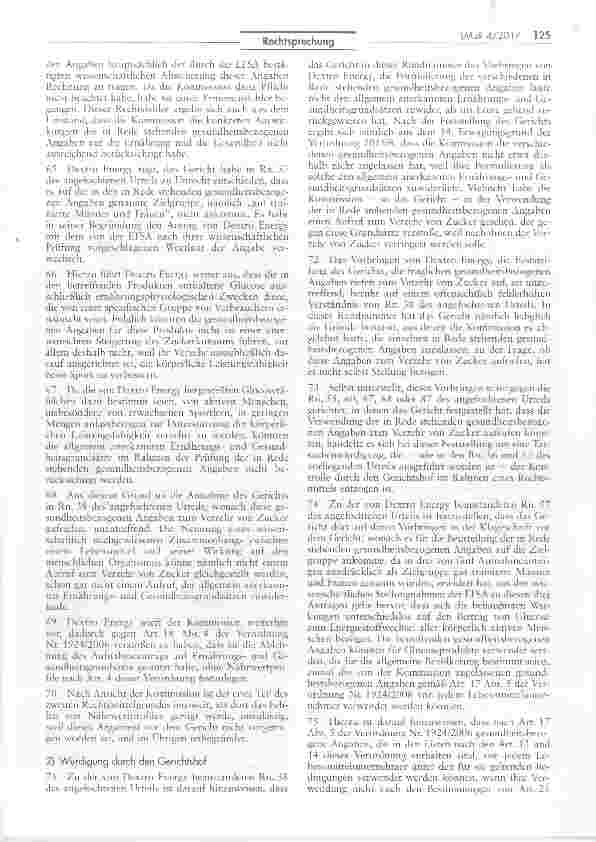 Vorschauseite 4: Unzulässigkeit der Gesundheitswerbung für Traubenzucker (Dextro Energy)
