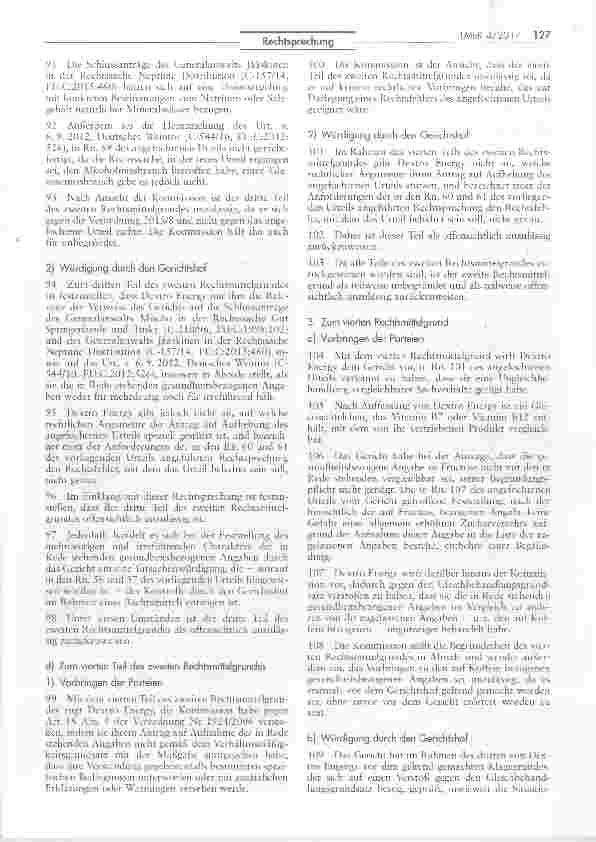 Vorschauseite 6: Unzulässigkeit der Gesundheitswerbung für Traubenzucker (Dextro Energy)