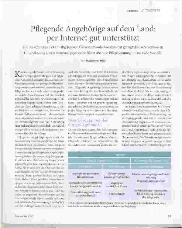 Vorschauseite 1: Pflegende Angehörige auf dem Land: per Internet gut unterstützt