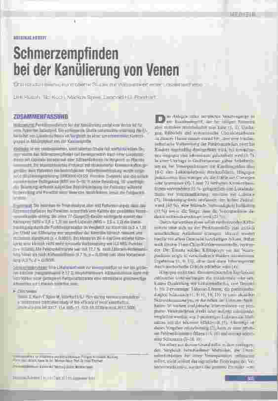 Vorschauseite 1: Schmerzempfinden bei der Kanülierung von Venen