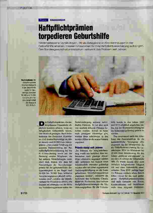 Vorschauseite 1: Haftpflichtprämien torpedieren Geburtshilfe