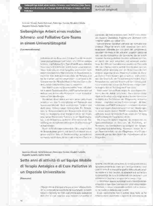 Vorschauseite 1: Siebenjährige Arbeit eines mobilen Schmerzund Palliative Care-Teams in einem Universitätsspital