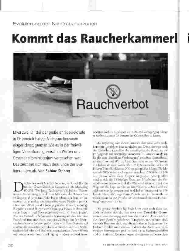 Vorschauseite 1: Kommt das Raucherkammerl in Lokalen?