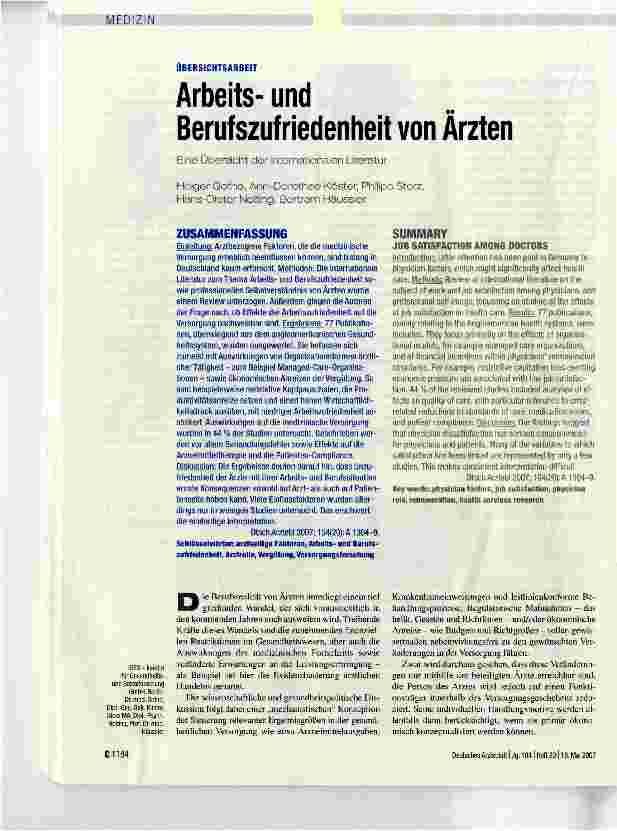 Vorschauseite 1: Arbeitsund Berufszufriedenheit von Ärzten