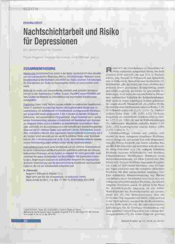 Vorschauseite 1: Nachtschichtarbeit und Risiko für Depressionen