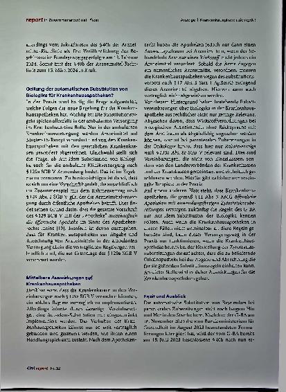 Vorschauseite 3: Automatische Substitution von biologischen Fertigarzneimitteln in onkologischen parenteralen Zubereitungen vor dem Start.